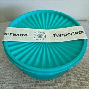Vintage Tupperware Servalier Large Turquoise Blue Bowl Round Trusted Since 1946